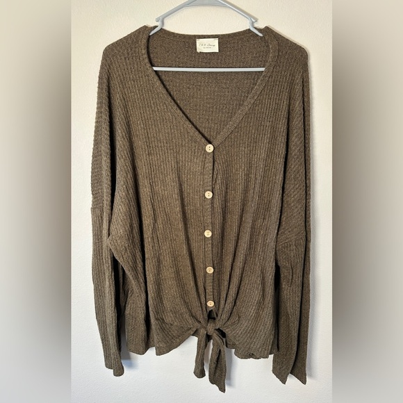 143 Story women’s long sleeve with buttons Cozy Brown Knit Sweater size 3XL - Picture 3 of 5